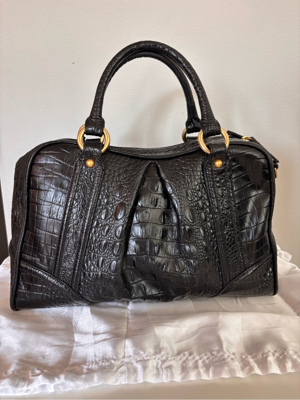 Brahmin Black Croc-Embossed Satchel with Gold Hardware - Picture 2 of 7